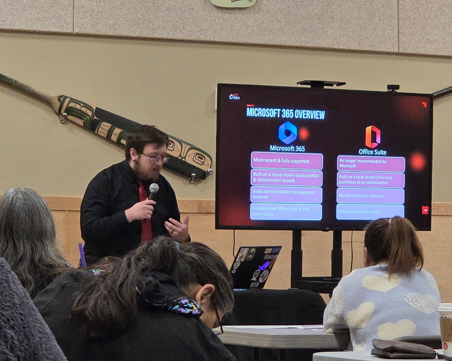 An AKS Cyber representative giving a custom presentation to a nonprofit organization about Microsoft 365 and Office